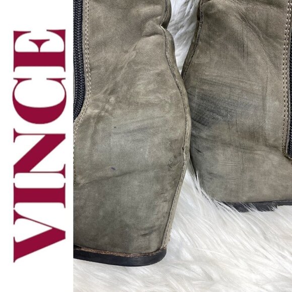 VINCE Michela Moss Green Suede Leather Covered Wedge Bootie, 7M/37.5 - Picture 6 of 16